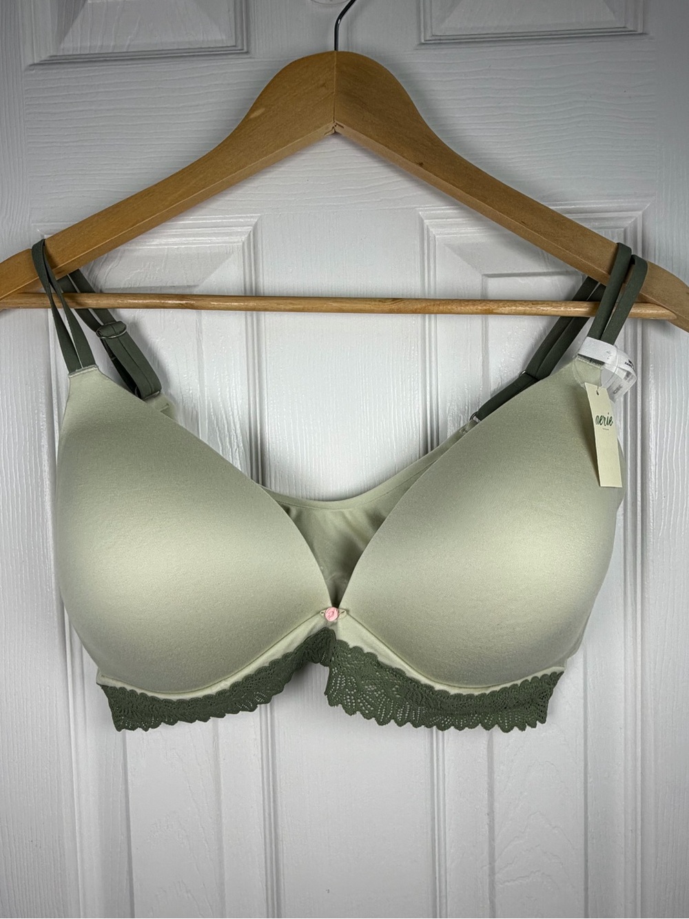 Aerie Sunnie Wireless T-Shirt Bra 38D Light Sage Lace Trim Seamless Pull-On NWT